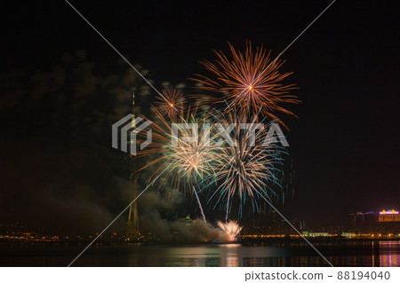 Night view of the New Year fireworks over Macau Tower Night view of the New Year fireworks over Macau Tower 88194040