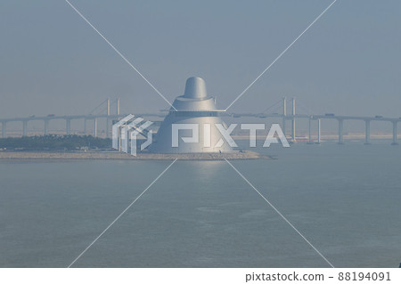 Sunny view of the Sai Van Bridge and Macau Science Center 88194091