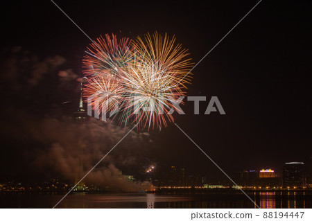 Night view of the New Year fireworks over Macau Tower Night view of the New Year fireworks over Macau Tower 88194447