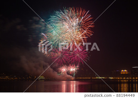 Night view of the New Year fireworks over Macau Tower Night view of the New Year fireworks over Macau Tower 88194449