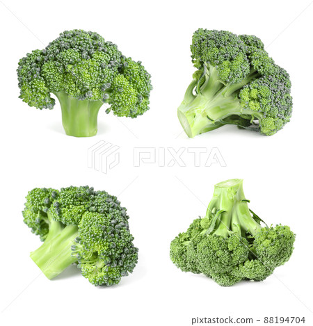 Collage of fresh green broccoli isolated on white 88194704