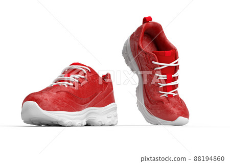 A pair of classy sports shoes in red color. 3D illustration 88194860
