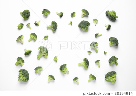 Fresh tasty broccoli on white background, top view 88194914