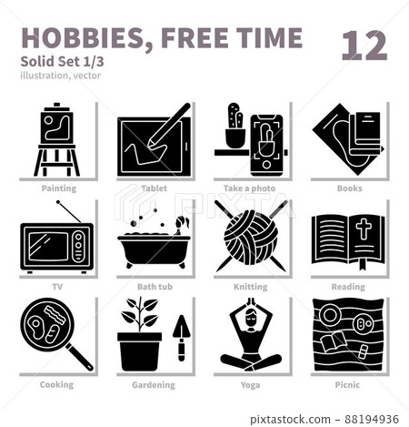 Hobbies and Freetime icons set, Solid, vector and illustration set 1 88194936