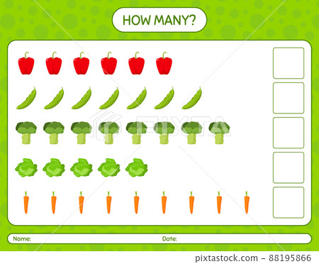 How many counting game with vegetables. worksheet for preschool kids, kids activity sheet, printable worksheet How many counting game with vegetables. worksheet for preschool kids, kids activity sheet, printable worksheet 88195866