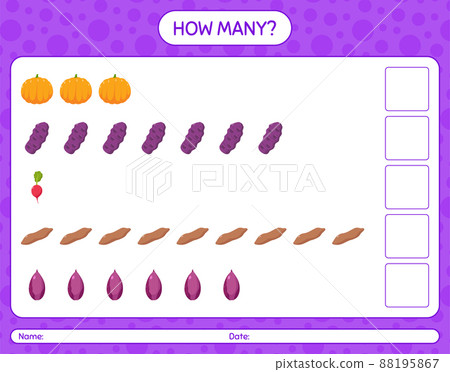 How many counting game with vegetables. worksheet for preschool kids, kids activity sheet, printable worksheet 88195867