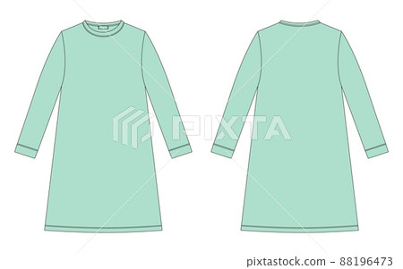 Nightdress technical sketch. Cotton chemise for children. Mint color. 88196473