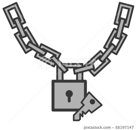 Illustration of locking the chain with a padlock to take security measures Illustration of locking the chain with a padlock to take security measures 88197147