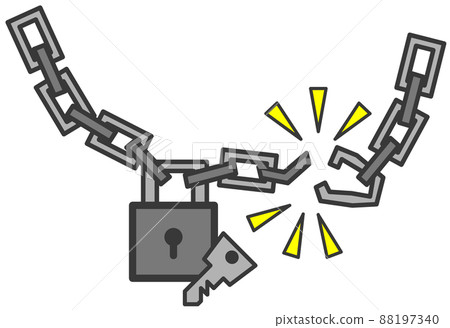 Illustration of a cut chain locked with a padlock Illustration of a cut chain locked with a padlock 88197340