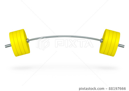 Abstract metal barbell with yellow disks isolated on white background. 3d rendering of sport equipment for fitness and powerlifting 88197666