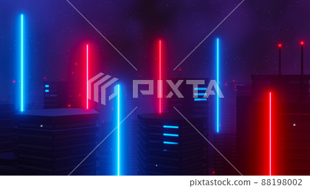 3d render of Cyber punk night city landscape concept. Light glowing on dark scene.  Night life. Technology network for 5g. Beyond generation and futuristic of Sci-Fi Capital city and building scene. 88198002