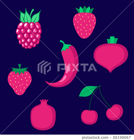 Set of organic fruits, vegetables and berries. Set of organic fruits, vegetables and berries. 88198067