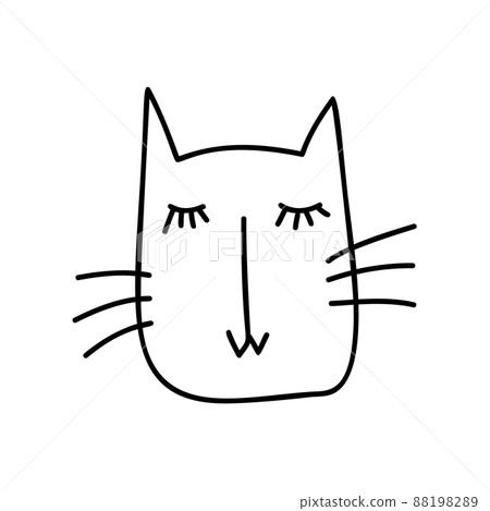 Cute baby black line face of Scandinavian cat. Hand drawn illustration of a flat. Design element of t-shirt, home textiles, wrapping paper, children textiles Cute baby black line face of Scandinavian cat. Hand drawn illustration of a flat. Design element of t-shirt, home textiles, wrapping paper, children textiles 88198289