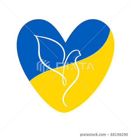 Vector Dove of peace in the heart in blue and yellow colors of the flag of Ukraine. Stop war in Ukraine. The concept of peace. illustration for your design Vector Dove of peace in the heart in blue and yellow colors of the flag of Ukraine. Stop war in Ukraine. The concept of peace. illustration for your design 88198290