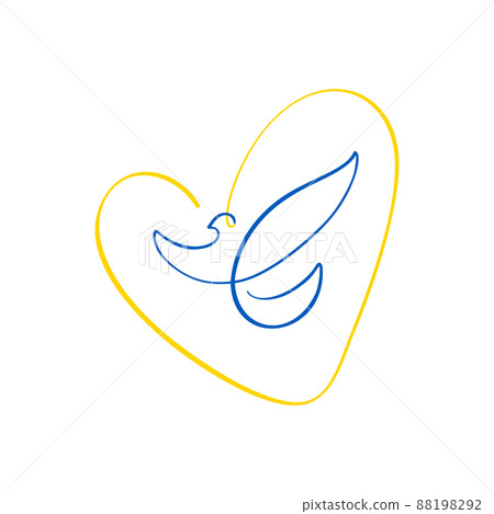 Vector Dove of peace in the heart in blue and yellow colors of the flag of Ukraine. Stop war in Ukraine. The concept of peace. illustration for your design Vector Dove of peace in the heart in blue and yellow colors of the flag of Ukraine. Stop war in Ukraine. The concept of peace. illustration for your design 88198292