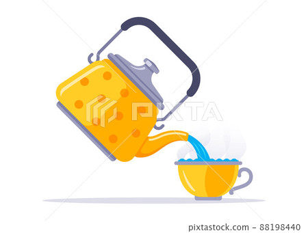 kettle pours water into a mug. morning ceremony. to drink tea. kettle pours water into a mug. morning ceremony. to drink tea. 88198440