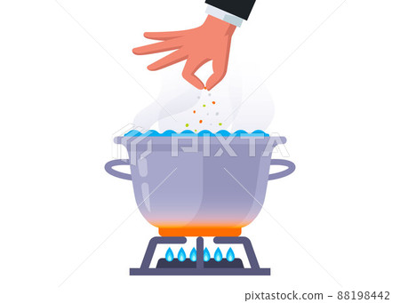 add spices to hot pot. cooking soup on a gas stove. add spices to hot pot. cooking soup on a gas stove. 88198442