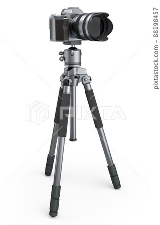 Photo and video tripod with nonexistent DSLR camera on isolated on white Photo and video tripod with nonexistent DSLR camera on isolated on white 88198457