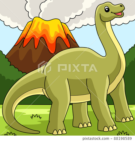 Brontosaurus Dinosaur Colored Cartoon Illustration 88198589