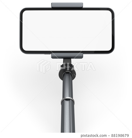 Realistic smartphone with blank white screen and selfie stick isolated on white Realistic smartphone with blank white screen and selfie stick isolated on white 88198679