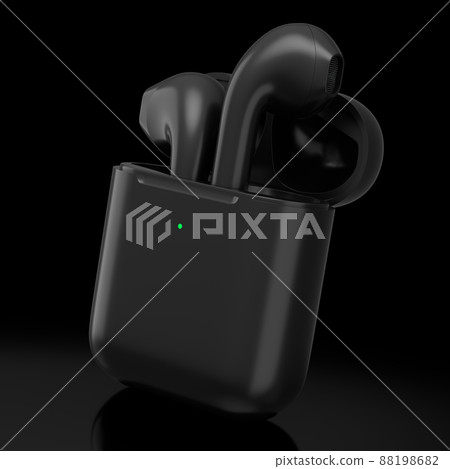 Wireless bluetooth headphones in black case isolated on black background Wireless bluetooth headphones in black case isolated on black background 88198682