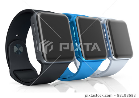 Set of silver smart watches or fitness tracker isolated on white background. 88198688
