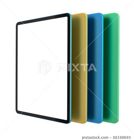 Set of computer tablets with cover case and blank screen isolated on white. Set of computer tablets with cover case and blank screen isolated on white. 88198693