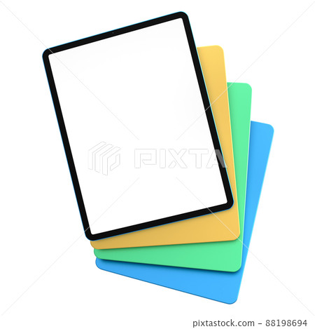 Set of computer tablets with cover case and blank screen isolated on white. 88198694