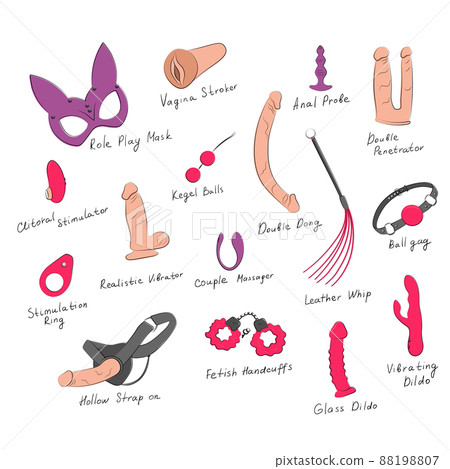 Sex toys set. Sex shop items. Products for adults. Collection of devices for sexual pleasures. Sex toys for women and men, roles play, BDSM Sex toys set. Sex shop items. Products for adults. Collection of devices for sexual pleasures. Sex toys for women and men, roles play, BDSM 88198807