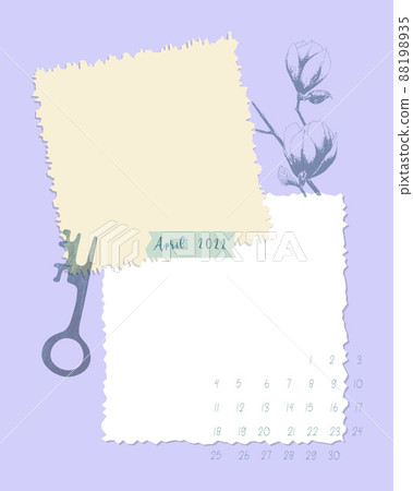 Collage calendar April 2022 To do list , planner note-taking ,magnolia stamp and key , ideas, plans, reminders. 88198935