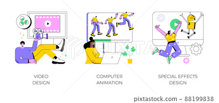 Video post production abstract concept vector illustration set. Video design, computer animation, special effects design, editing software, cartoon character, computer game art abstract metaphor. 88199838