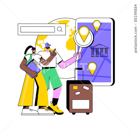 Smart tourism system abstract concept vector illustration. Digital technology, smart tour guide system, travel experience, intelligent guide, beacon device, information points abstract metaphor. 88199884
