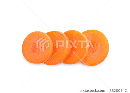 Slices of fresh ripe carrot isolated on white, top view Slices of fresh ripe carrot isolated on white, top view 88200542
