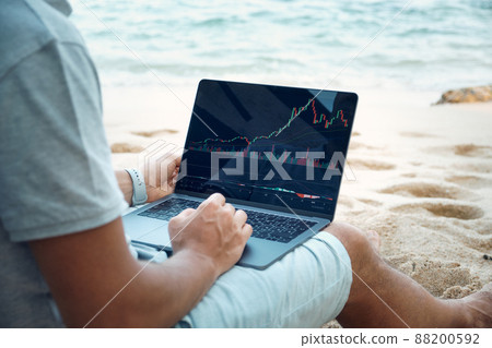 Freelancer Work by Laptop on Tropical Beach 88200592