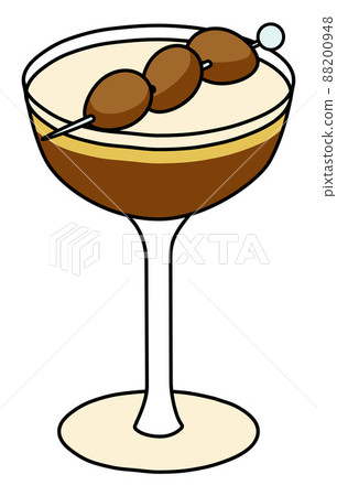Cute Easter special milk chocolate creamy cocktail mocktail decorated with sweet eggs. Doodle cartoon vector illustration isolated on white. For cards, cocktail party poster, invitation 88200948