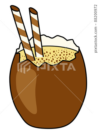 Cute sweet Easter special yellow cocktail mocktail in chocolate egg glass. Doodle cartoon vector illustration isolated on white. For cards, cocktail party poster, invitation or stickers. 88200972