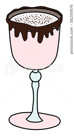 Cute sweet Easter special strawberry dessert pink cocktail mocktail with dark chocolate topping. Doodle cartoon vector illustration isolated on white. For cards, cocktail party poster, invitation 88200976