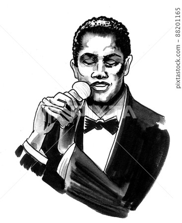 Black jazz singer. Ink black and white drawing-插圖素材 [88201165] - PIXTA圖庫