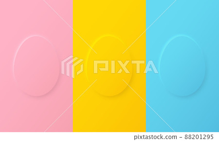 Set of pastel color pink blue yellow egg shape Happy Easter Day greeting card 88201295