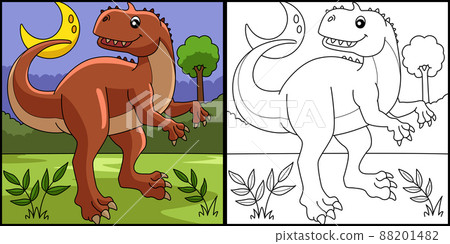 Rajasaurus Dinosaur Coloring Page Illustration 88201482