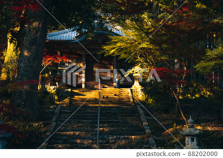 秋日景色:寺廟和石階上掛滿了落葉。 秋日景色:寺廟和石階上掛滿了落葉。 88202000