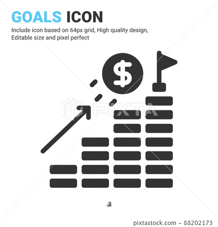 Goals icon vector with glyph style isolated on white background. Vector illustration target sign symbol icon concept for digital business, finance, company, apps, web and project 88202173