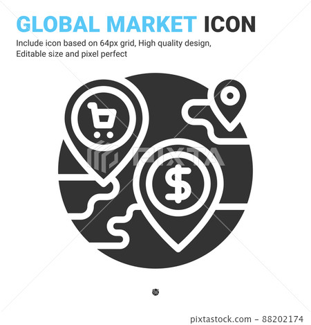 Global market icon vector with glyph style isolated on white background. Vector illustration market sign symbol icon concept for digital business, finance, industry, company, apps and all project 88202174