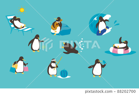 Illustration set of penguins to enjoy the summer Illustration set of penguins to enjoy the summer 88202700