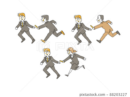 A set of businessmen who receive the baton Comical handwritten person Vector, line drawing and color 88203227