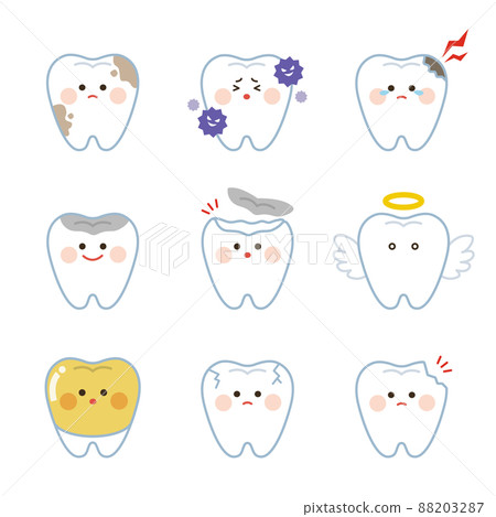Illustration of cute tooth character cavities 88203287