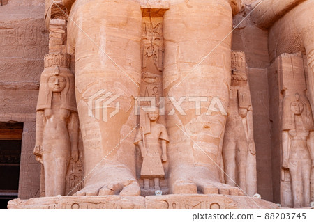 View of the leg part of the Seated Ramses II at The Great Temple of Ramses II in Abu Simbel. 88203745