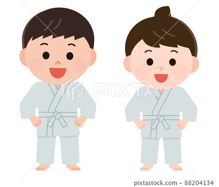 男孩和女孩穿著柔道 dogi 的插圖 88204134