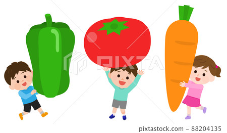 Boy and girl illustration with a smile and vegetables 88204135