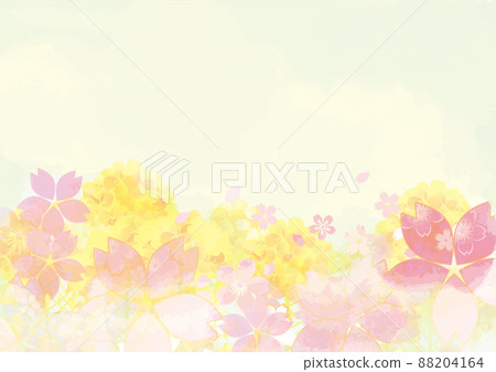 Beautiful background illustration of cherry blossoms and rape blossoms 88204164
